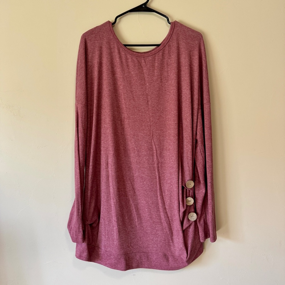 Women's Pink Long Sleeve Top with Button Detail - Picture 2 of 3
